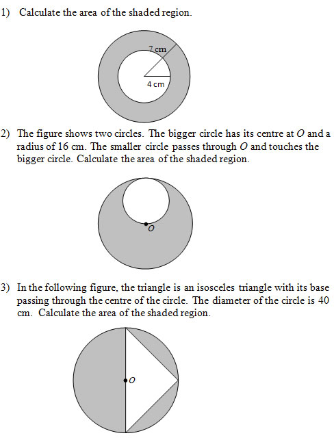 Area Of Shaded Regions That Involve Circles Worksheets And Solutions 