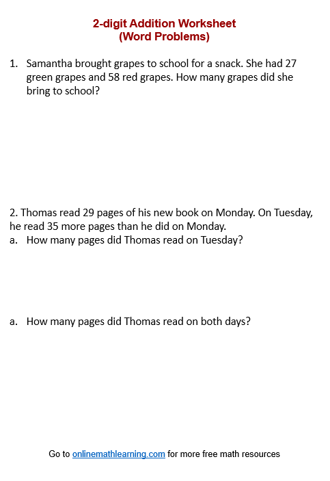 Addition Word Problem worksheet for second grade