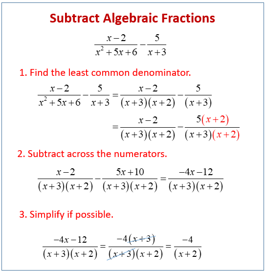 Addition And Subtraction Of Algebraic Fractions Worksheets