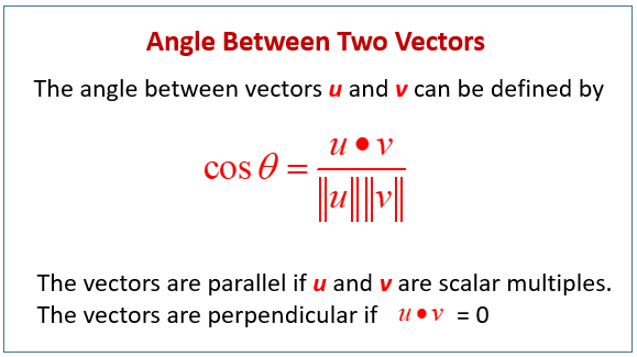 Angle Between Two Vectors Examples Solutions Videos Worksheets Games Activities