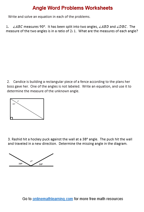 Angle Word Problems Worksheet