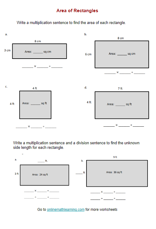 perimeter and area of a rectangle worksheet