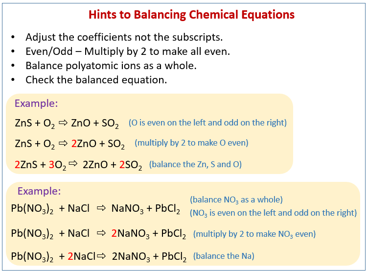 How to balance chemical equations (solutions, examples, videos)