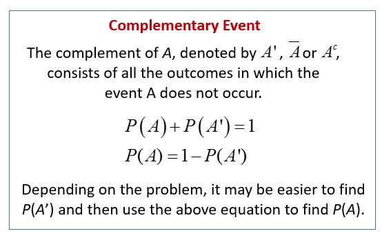 Complementary Events (solutions, examples, videos)