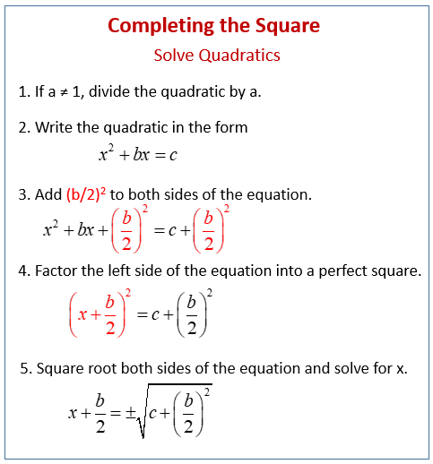 Solve Quadratic Equations by Completing the Square (examples, solutions,  videos, worksheets, activities)