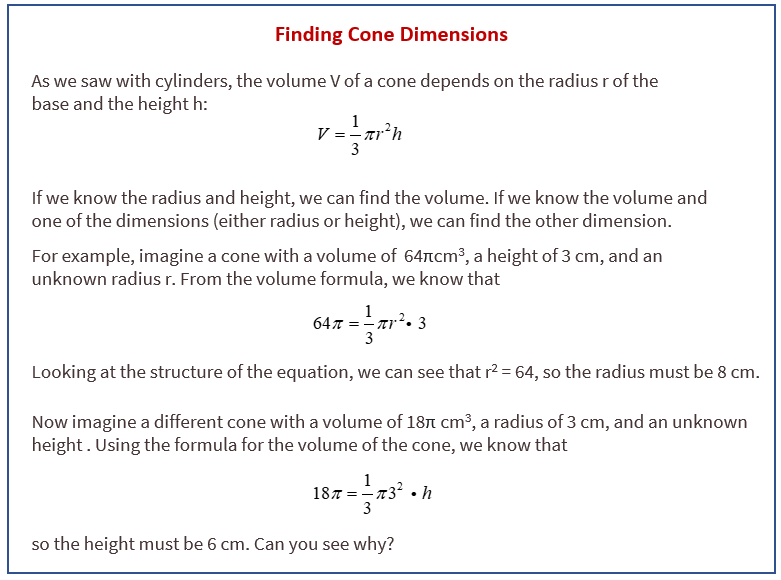 Finding Cone Dimensions