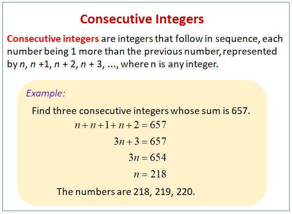 Consecutive Integer Problems Solutions Videos Examples