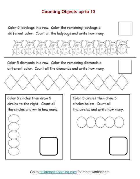 Counting to 10 Worksheets Kindergarten printable