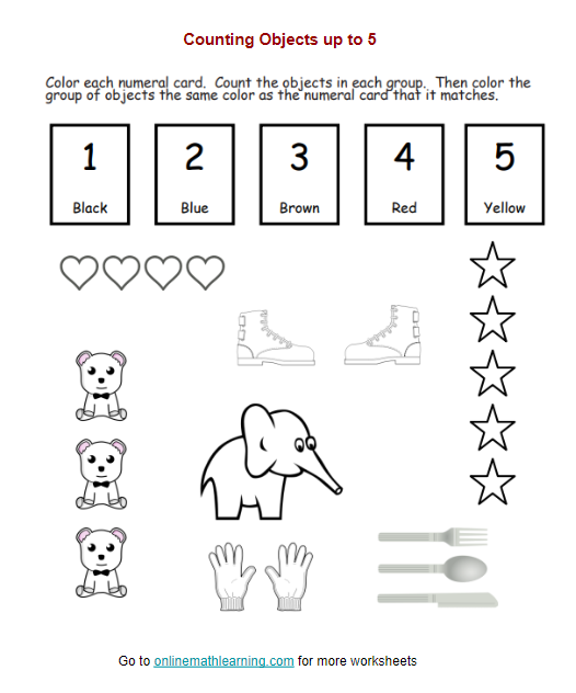 counting to 5 worksheet kindergarten printable