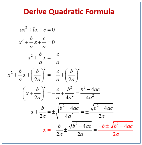 Deriving the Quadratic Formula (examples, solutions, videos, worksheets