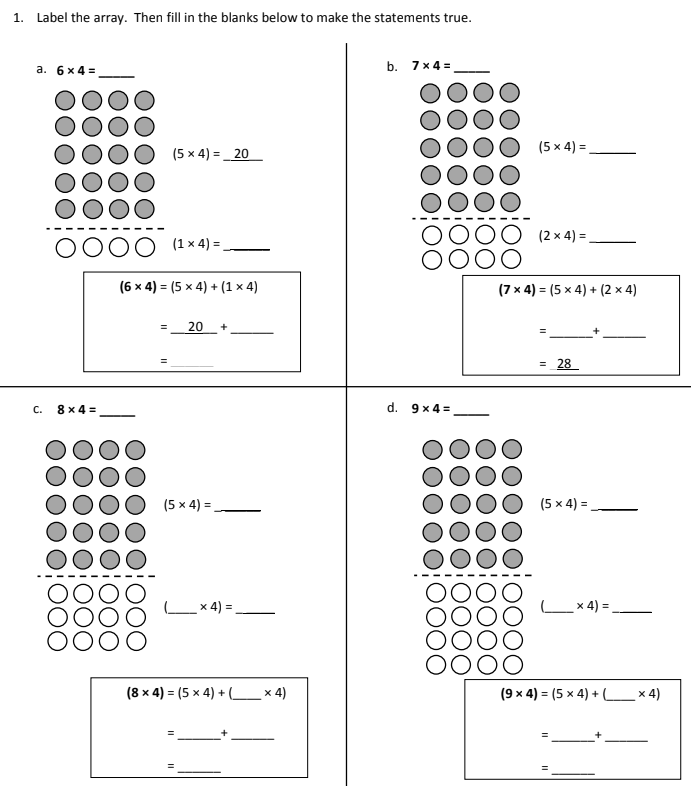 Multiplication Using The Distributive Property Worksheets