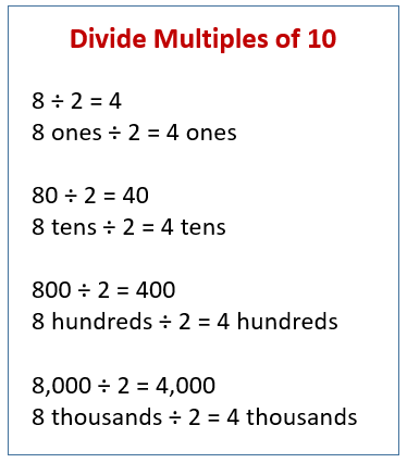 Divide Multiples of Ten examples solutions homework worksheets