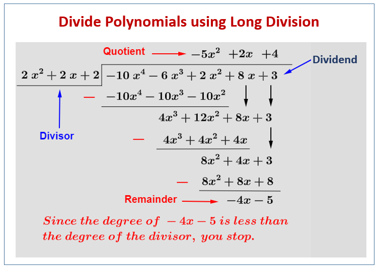 Dividing Polynomials By Long Division solutions Examples Videos 