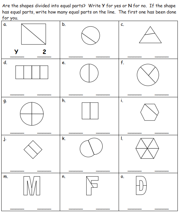 Equal Parts of Shapes Grade 1 (solutions examples homework