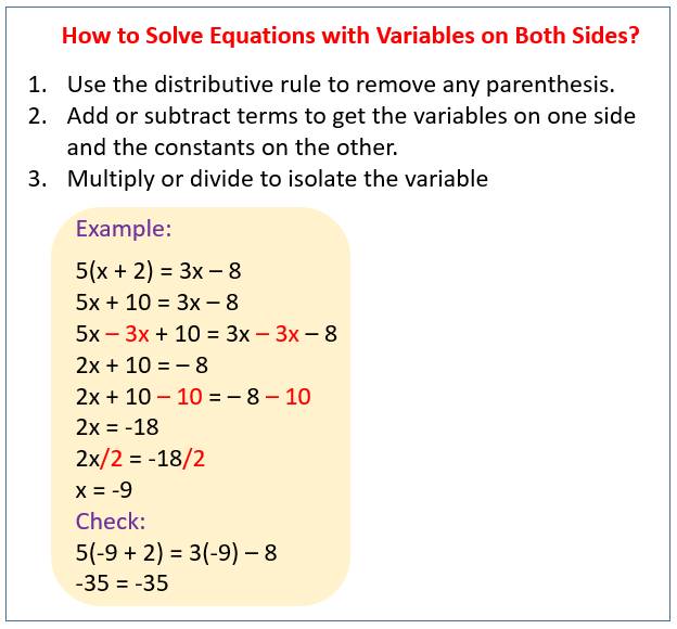 how to solve a math problem with variables on both sides