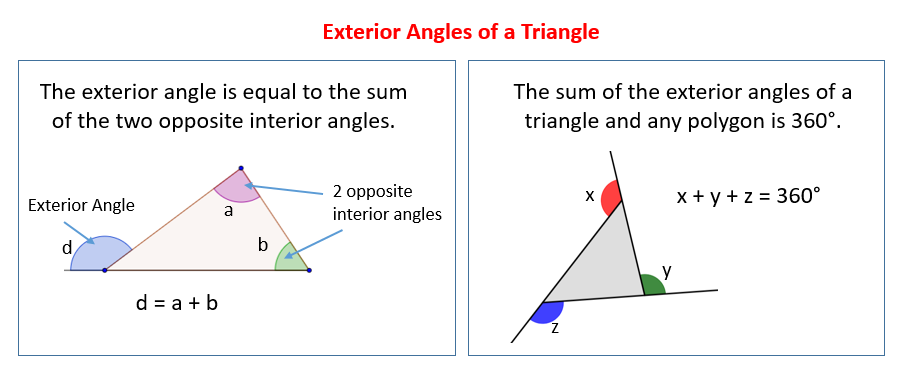 Exterior Angles of a Triangle (solutions, examples, videos)