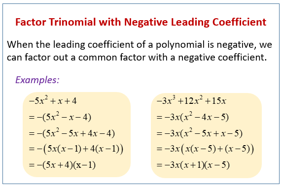 Factor Trinomial With Negative Leading Coefficient Examples