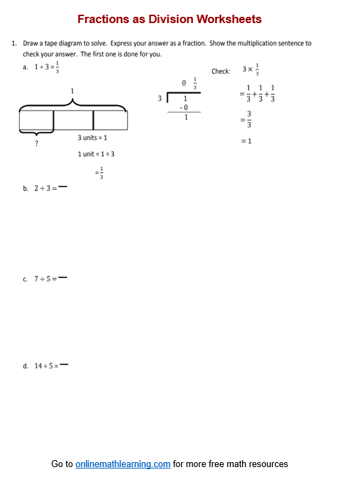 Fractions As Division Worksheets (printable, Online)