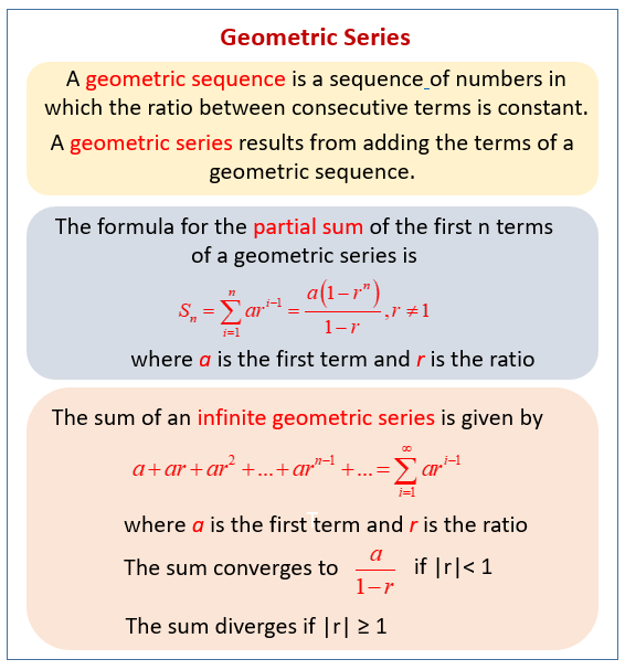 Geometric Series (examples, solutions, videos, worksheets, games