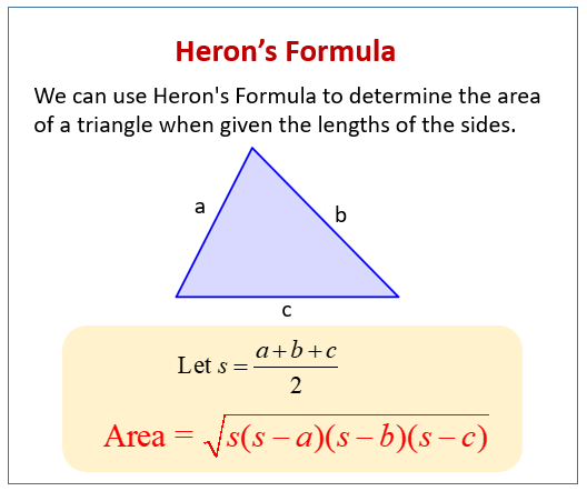 Heron's Formula (examples, solutions, worksheets, videos, games ...