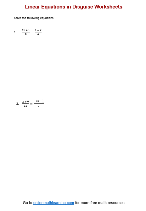 Solve linear equations in disguise Worksheet