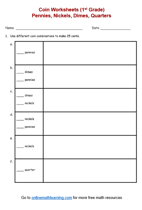 Money Worksheets (First Grade, printable)