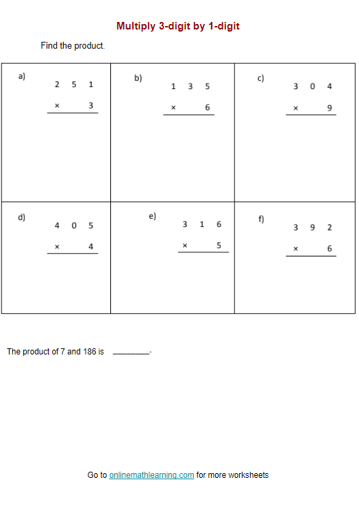 Multiply 3 digit By 1 digit Worksheets answers Printable Online 