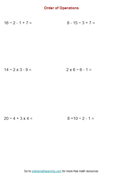 Order of Operations for Grade 4
