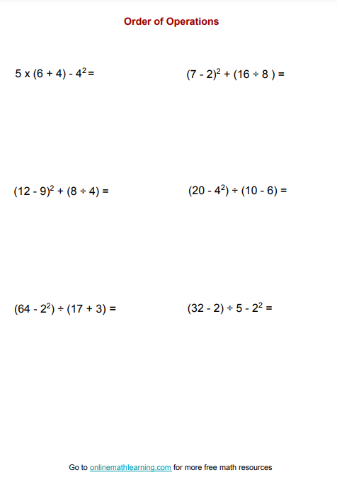 Order of Operations for Grade 5
