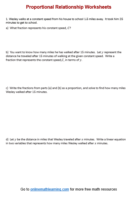 Solve proportional relationships word problems Worksheet