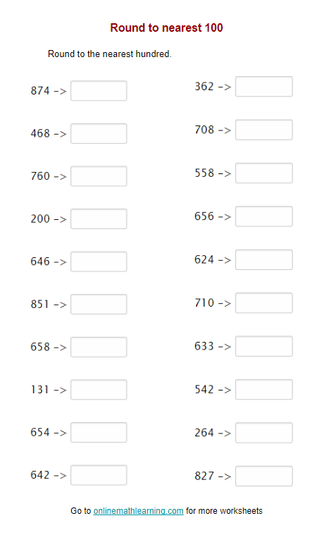 Round To The Nearest 100 Second Grade Printable Answers 