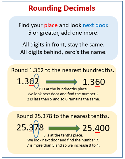 Rounding Decimals to the nearest whole number, one decimal place, two  decimals