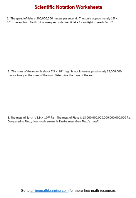 Scientific Notation Word Problem Worksheet