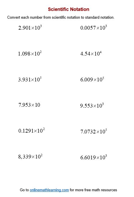 Converting between scientific clearance notation and standard form