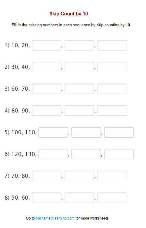 Skip Count By 10 Worksheet Second Grade Printable Answers 