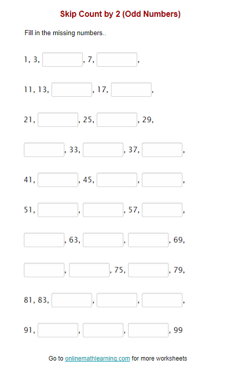 Skip Count By 2 Odd Worksheet Second Grade Printable Answers 