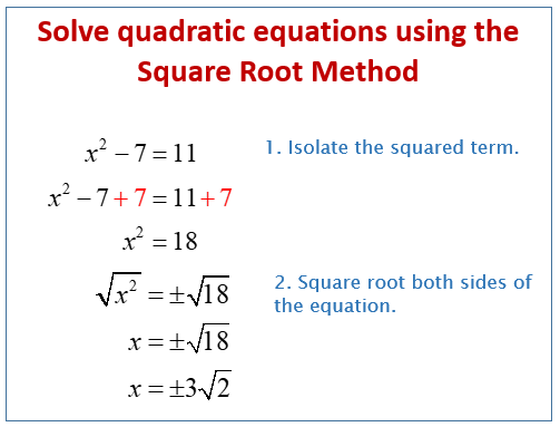 using square roots to solve quadratic equations