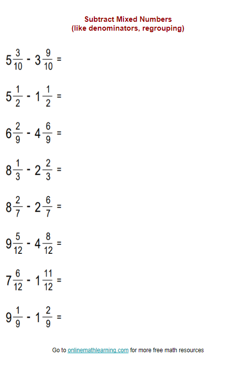 my homework lesson 7 subtract mixed numbers answers
