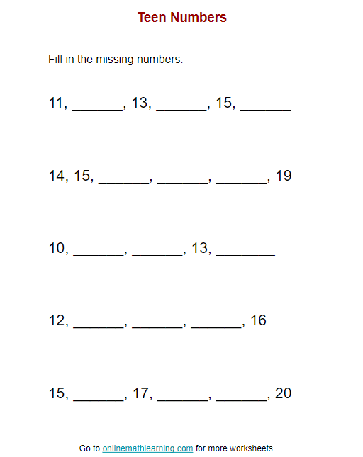 Teen Number Worksheets Kindergarten Printable 6365