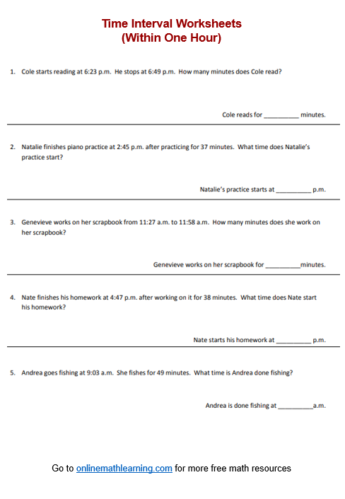 Time Interval Worksheets Printable Online 0623