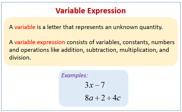 Variable And Variable Algebraic Expressions Examples Solutions 9944