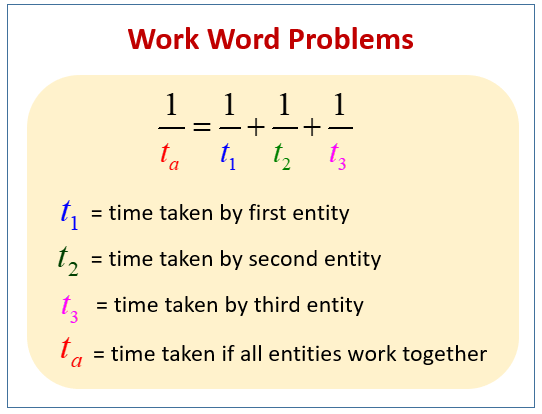 Work Word Problems - More Than Two Persons (video lessons, examples and solutions)