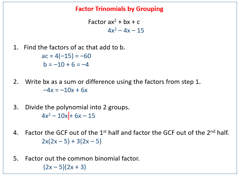 Factoring By Grouping solutions Examples Videos 