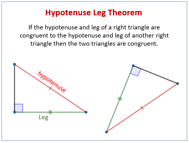 Congruent Triangles - Hypotenuse Leg Theorem (solutions, examples, videos)