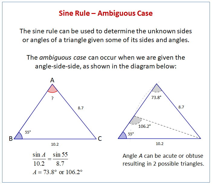 Sine Rule Examples Solutions Videos Worksheets Solutions Activities