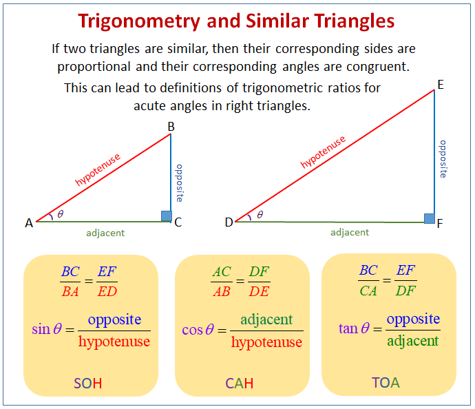 Similarity and Trig Ratios (examples, solutions, videos, lessons